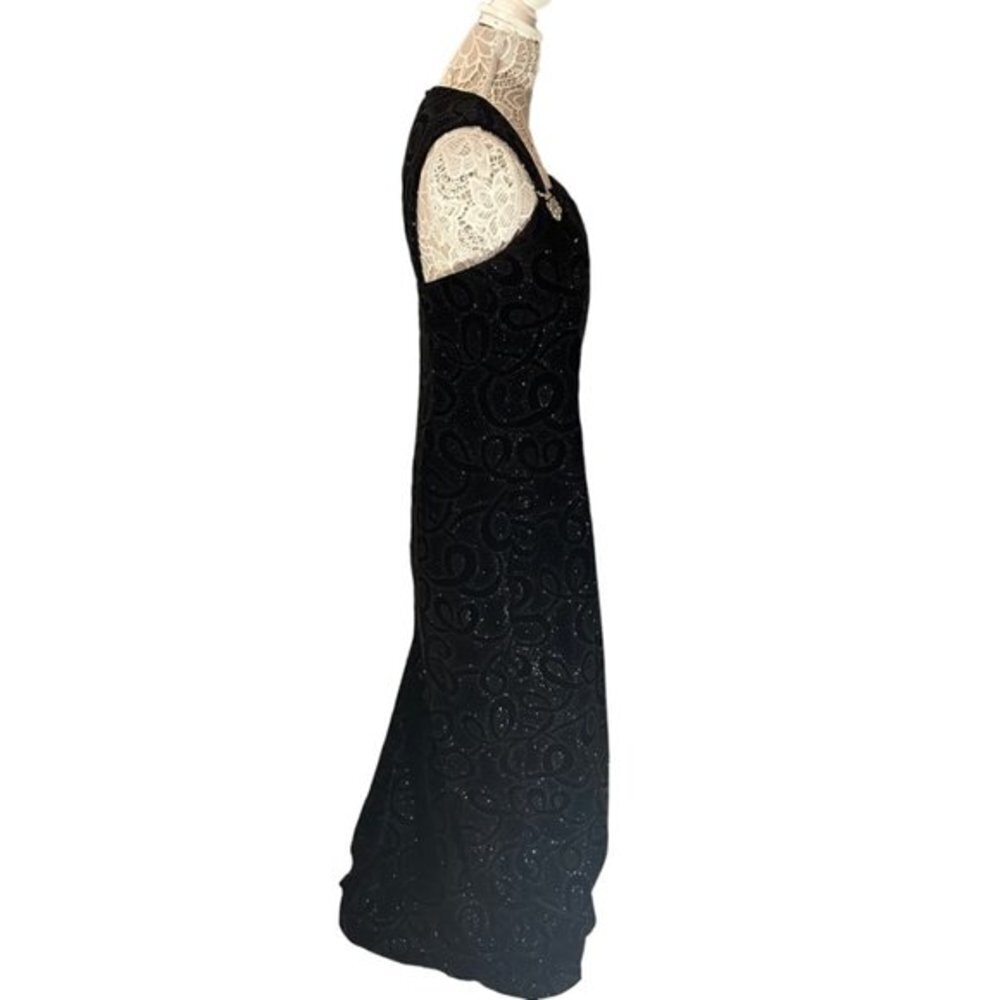 Vintage Scott McClintock 90s Glittery Black Velvet Shimmer Maxi Dress Womens 14 - Picture 3 of 15